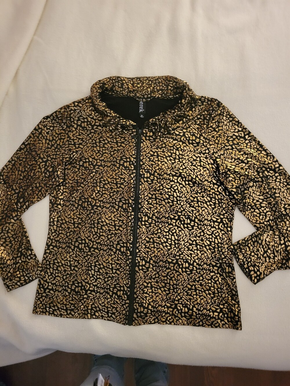 Berek Women's XL Black Gold Animal Print Zip Top Wired Collar Street